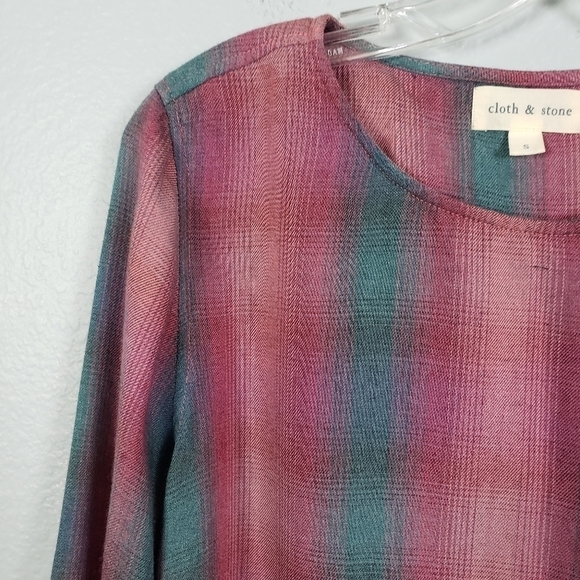 ANTHRO CLOTH & STONE Plaid Long Sleeve Tie Back Front Pocket Top Sz S - Picture 4 of 9